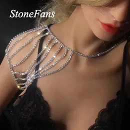 Stonefans Sexy Charm-Mehrschicht-Kettengeschirr für Damen, Statement-Braut-Strass-Schulter-Halskette, Hochzeitsschmuck