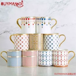 350ml British Style Luxury Gold Stripes Bone China Couple Coffee Mug Afternoon Water Tea Drink Cup with Gift Box 210804