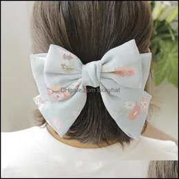 Pannband hår smycken smycken kvinnor flickor japansk stil chiffong stor sålde färg bowknot blommig tryck silk vårklipp hästsvansklipp alligat