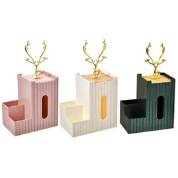 Vävnadsboxar Servetter Lyxmultifunktionsbox Skydd ELK Antlers Smycken Hållare Remote Control Cosmetics Desktop Arrangör för sovrum Livi