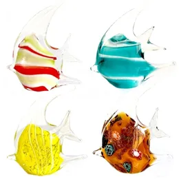4 Colors Vivid Crystal Glass Tropical Fish Animal Figurines Hand Blown Craft Modern Sculpture Home Table Decor Xmas Gift 211108
