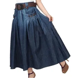 TIYIHAILEY Fashion Denim All-match Loose Casual Jeans Skirt Elastic Waist Long Skirt For Women With Belt S-3XL 210412