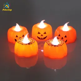 12pcs pumpa te lampor batteri drivs tacksägelse tealights led flimrande orange ljus ljus för halloween xms jul dekor