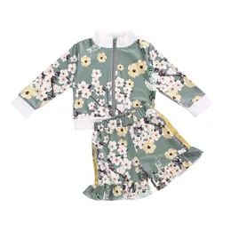 6M-5Y Toddler Infant Baby Kid Girl Clothes Set Flower Long Sleeve Coats Jackets Ruffles Shorts Autumn Children Outfits 210515