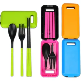 Separbar Portable Folding Travel Dinnerware Sätter koreanska sked gaffel chopsticks plast bestick set porslin för barn