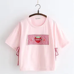 メリープレトリー女性漫画刺繍コットンシャツ半袖OネックカジュアルベーシックシャツファムサマーオプスEES 210623