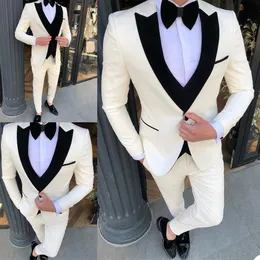 Beyaz Erkek Smokin Damat Giyim İnce Uygun Bir Düğme Düğün Blazer Takım İşletme Prom Partisi Ceket 3 Parça