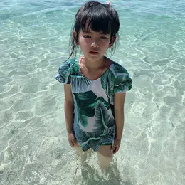 Wanguqi 2021幼児8-12T子供女の子水着ワンピース入浴スーツ子供水着ラップ葉プリント子供ビーチウェア