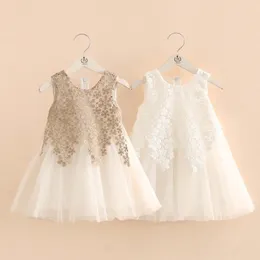 Summer Children'S Birthday Wedding Party Clothing Kids Girls Patchwork Flower White Sleeveless Lace Chiffon Lolita Dress 210529