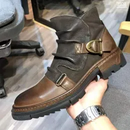 Läder herrmotorcykel topp män hög mode vinter varma snöskor manlig vintage rund huvud cowboy kort boot 45