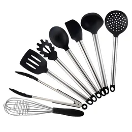 8pcs/set Silicone Cooking Utensils with Stainless Steel Handle Nonstick Heat Resistant Kitchen Gadgets Cookware Spatula KDJK1911