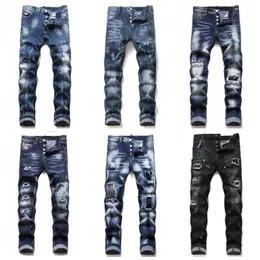 Mens Cool Rips Stretch Designer Jeans Ejressed Ripped Biker Slim Fit Washed Motorcykel Denim Men s Hip Hop Fashion Man Pants T1019