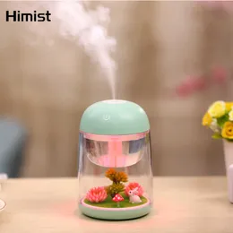 Mini humidificador de niebla portátil Difusor de purificador de aire de micropaisaje transparente con luces LED para el hogar 210724