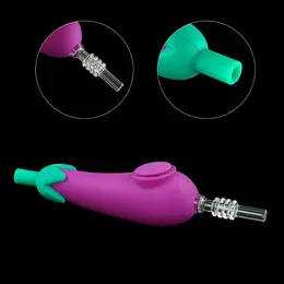Eggplant smoking pipe silicone hand pipes glass dab rigs cute vegetable shape smoke accessories and fittings different color optional for dual purposes