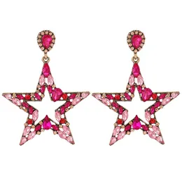 S2147 Fashion Jewelry Hollwed Five Star Diamond Dangle Earrings Colorful Rhinstone Stud Earring