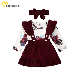 0-24M Born Säuglingsbaby Mädchen Blume Kleidung Set Langarm Floral Romper Corduroy Röcke Outfits Herbst Kostüme 210515