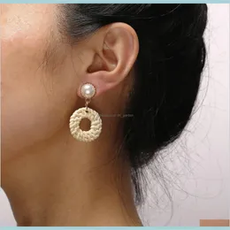 Unique Design Small Geometric Stud For Women Round Circle Wooden Imitation Pearls Creative Woven Beige Earring Czaoz Dangle Chandelier Tar90