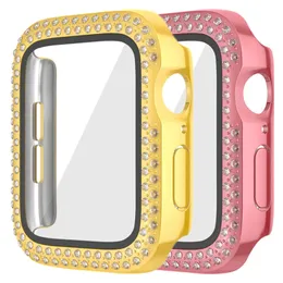 Apple Watch Serisi 7 Kılıflar Için Sert PC Bling Elmas Kapak Temperli Cam Ekran Koruyucu Ile Uyumlu 41mm 45mm