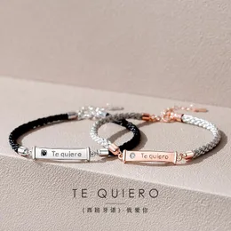 Link, Chain Fashion Lettering Couple Bracelet Men And Women Romantic Copper + Zircon Lover Gift Woven Hand Rope Bracelets Jewelry