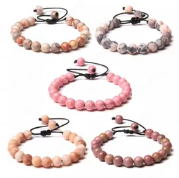 Pink Natural stone bead woven bracelet Pink zebra Aventurine Adjustable Rope length braided bracelets sweet lovely style