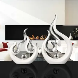 Modern Creative White Fire Shape Ceramic Accessories Home Livingroom Desk Furnishing Decoration Coffee Table Figurines Crafts 210804