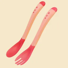 2021 6 PCS Baby Spoons Heat Sensitive Infant Spoons Sensitive Utensils Baby Silicone Spoon And Fork In Stock Quckily Delivery