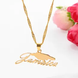 Pendant Necklaces Wholesale Jamaica Map And Country Name Gold Color Jamaican Land Jewelry I Love Party Gifts