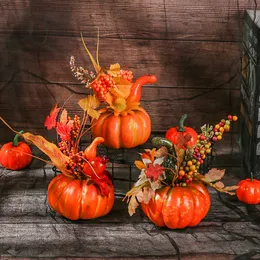 Konstgjorda pumpor Maple Leaf Pomegranate Bord Heminredning Hus Prop Höst Skörd Thanksgiving Halloween Party Decor Y0829