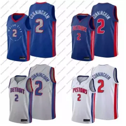 2021 Erkekler Basketbol Formaları 2 Cade Cunningham Jersey 2021 Taslak İlk Gri Mavi Beyaz Baskı Şehir S-XXL