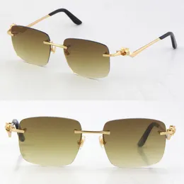 2021 Rimless Unisex Moda Leopard Serisi Güneş Gözlüğü Metal Sürüş Vintage Gözlükleri Yüksek Kaliteli Tasarımcı UV400 Çerçevesiz Elmas Kesim lensleri 18K Gold