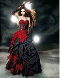Red And Black Gothic Wedding Dresses Sweetheart Bow Lace Draped Taffeta Vintage Bridal Gowns Vestido De Noiva Custom