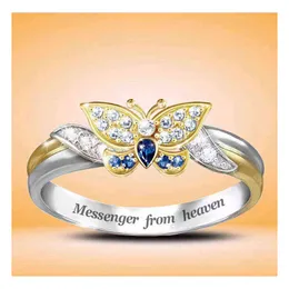 Utsökt Butterfly Ring Populär Natural Gem Diamant 14k Guld Tvåfärg för Kvinnor Smycken Tillbehör Anillos Mujer G1125