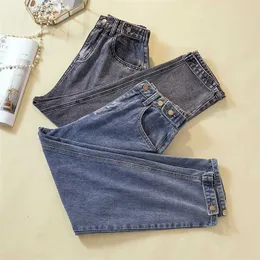 Jeans för kvinnor höst hög veps lös mjukmedel ankellängd mamma denim harem byxor 100kg 211129