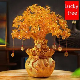 4 Size Resin Citrine Feng Shui Money Tree Lucky Home Decoration Ornaments Festival Holiday Gifts Bring Wealth 210804
