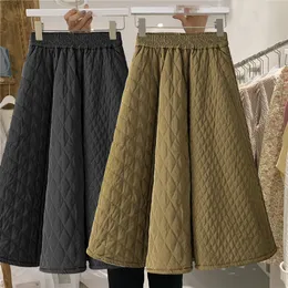 Outono inverno novo design feminino cintura alta forro acolchoado de algodão evasê midi longo saia SMLXL