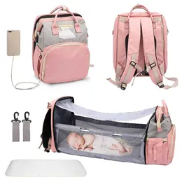 Mode Tragbare Falten Krippe Windel Tasche Multi-Funktion Große Kapazität Baby Rucksack Windel Tasche Baby Kinderwagen Organizer Tasche 211025