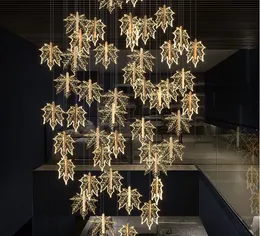 Modern staircase chandelier lamps hotel lobby villa spiral duplex building maple leaf