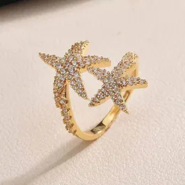 OIMG 2021 popular copper inlaid zircon starfish retro style ladies fashion ring classic high-end jewelry best gift