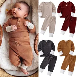 Baby Clothings Set Solid Color Stripe Pit Långärmad Sweatshirt + Byxor 2st / Set Pajamas Kids Passit