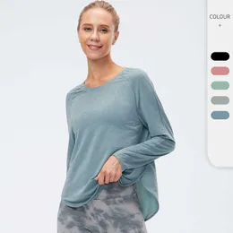 Women's autumn winter yoga outfits tops clothes loose and thin running sports long sleeve T-shirt fast drying breathable training fitness Shirt