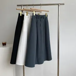 Skirts Yeeloca Casual Versatile Skirt Female Summer Solid Mid-calf Slim Saias High Waist Korean A-line