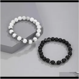 Other Bracelets Drop Delivery 2021 Mens Set Bracelet 8Mm White Pine Black Frosted Elastic String Beads Fashion Jewelry Vgmeo