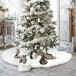 ホワイトプラシクリスマスツリースカートファーカーペットメリークリスマス装飾ホームナタールツリースカートイヤーデコレーションナビダッド211104