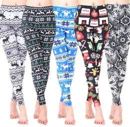 Tjockare 3d leggings för tjejer Santa Claus Xmas jul mode snöflinga hjortar tryckta kvinnor leggings stretch bodycon byxor