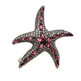 Szpilki, Broszki Chic Vintage Micro Pave CZ Taniec Czarny Rozgwiazda Broszka Marquise Cut Pink Stone Deco Oświadczenie Sea Star Pin Kobiety Beach Jele