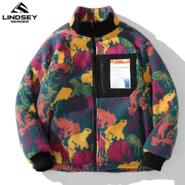 Lindsey seader hip hop reversível jaqueta parka colorido camuflagem streetwear homens harajuku cordeiro lã lã casaco de inverno homens 210819