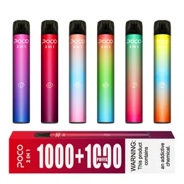 Poco 2 w 1 jednorazowe Vape Pen Eletronic papieros 2000 zaciągnięć 950 MAH 6ML 10 kolorów E Cig Stare zestaw pary wkład do e-papierosów oryginalny najnowszy