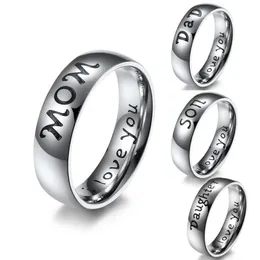 6MM Stainless Steel Band Mother Dad Daughter Son Gifts Family Jewelry Ring Engraved I Love You Christmas Gift