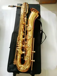 Real Shot Brand Professional Barítono Saxofone Gold Lacquer E Instrumentos musicais planos com caixa e bocal navio livre
