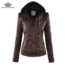 Bella Moto Jacket Kobiety Zipper Coat Curl Down Collor Damska Odzież Odzieżowa Faux Leather PU Kobieta Kurtka Płaszcz 211007